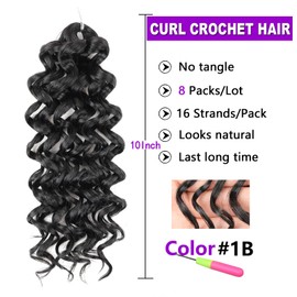 ZRQ 8 Packs GoGo Curl Crochet Hair 10 Inch Water Wave Beach Curl Crochet Hair Natural Hairstyles Deep Twist Crochet Braids For Women Synthetic Ocean Wave Crochet Hair Extensions(10 Inch, 1B)