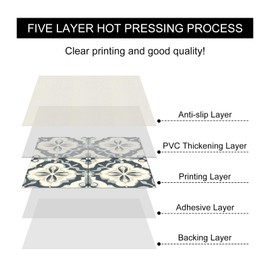 HOMETITUTE 10PCS 12x12 Inch Gray Blue Vintage Floral Peel and Stick Floor Tiles Removable Self Adhesive Vinyl Flooring Stickers for Bathroom Kitchen Entryway Home Decor