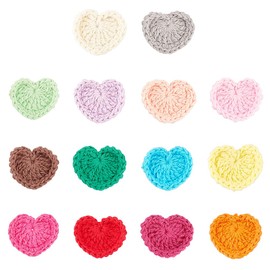 FINGERINSPIRE 14Pcs Heart Shaped Crochet Applique Patches 1.2x1.3 inch Handmade Yarn Knitted Sew On Cloth Patches Heart Crochet Patches for Clothing Repair DIY Crafts Decoration