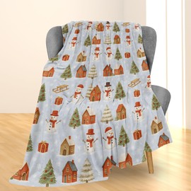 Christmas Village Blanket, Soft Lightweight Flannel Snowmen Houses Throw Blanket for Couch, Bed, Travel & Decor Gifts, Cozy Warm Fuzzy Holiday Blankets for Adults Women Kids 60×50 in