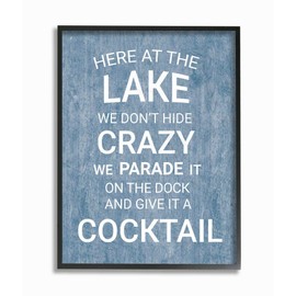 Stupell Industries Parade Crazy Funny Lake Party Blue Wood Texture Word, Design by Susan Ball Wall Art, 24 x 30, Black Framed