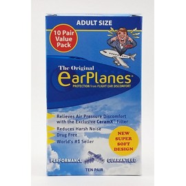 New Super Soft Adult EarPlanes® Ear Plugs Airplane Travel Ear Protection 10 Pair