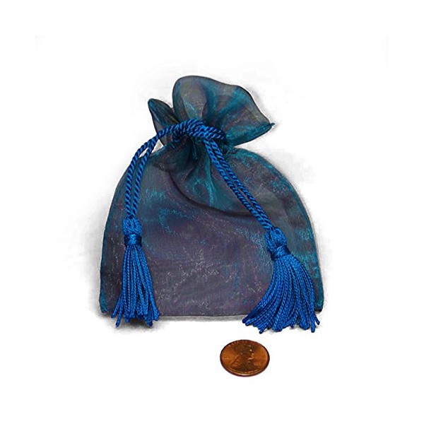 Blue Two Tone Organza Bags with Tassels | Quantity: 20 | Width: 3 1/2"
