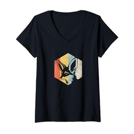 Womens Minimalist Retro Fennec Fox V-Neck T-Shirt