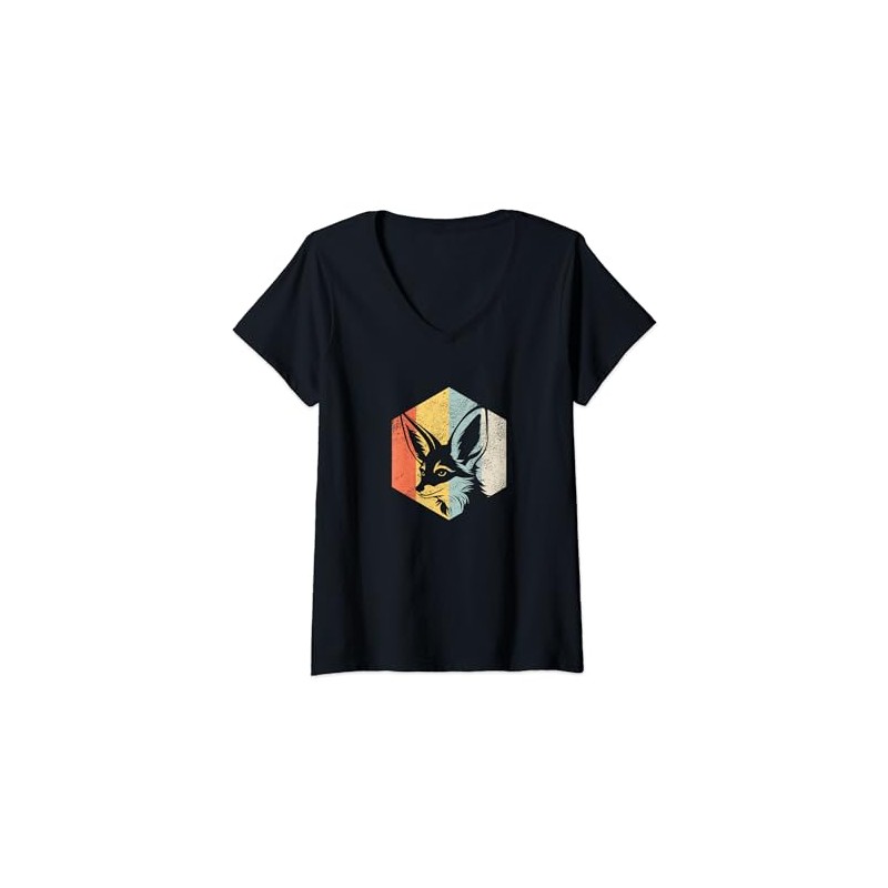 Womens Minimalist Retro Fennec Fox V-Neck T-Shirt