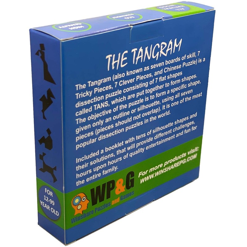 Tangram Wooden Puzzle Geometry Game, with 48 Silhouette Tangrams Challenge