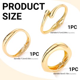 LunarCharm Set of 3 Chunky Gold Bangles for Women 14K Gold Plated Trendy Wide Open Bangle with Hinge Delicate Minimalist Jewellery Gifts