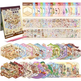 20 Sets DIY 3D House Stickers Kit Non-Toxic & Safe 3D Miniature Scene Therapy for Kids and Adults, Stress Relief Sticker Scenes with Tweezers, Creative Fun & Reusable DIY Sticker Therapy Kit