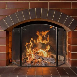 Lavish Home Fireplace Screen - 3 Panel Fireplace Gate with Protective Mesh for Wood-Burning Fire Place - Indoor/Outdoor Fireplace Covers (Black)