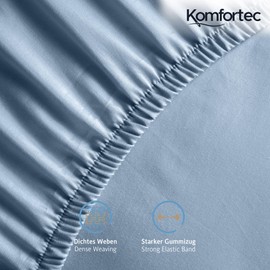 Komfortec Queen Size Fitted Sheet 100% Cotton, 11 inch (30 cm) Deep Pocket - Light Blue