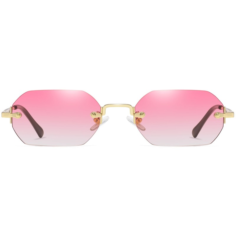 RUNHUIS Retro Rimless Rectangular Sunglasses for Women Men Vintage Hexagon