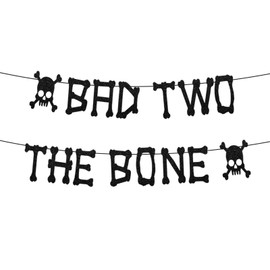 Wonmelody Rock n Roll 2nd birthday Party Decorations Bad Two the Bone Black Banner Two Rocks Birthday Decor Retro Musical Birthday Banner for Music theme 90s Birthday Party Boys Girls