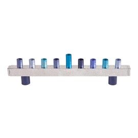 Yair Emanuel Anodized and Hammered Strip Menorah - Blue
