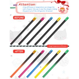 Colour-Changing Mood Pencil with Rubber, Black Changes to Colours, Wooden Pencils, Heat-Activated Colour, Thermochromic Pencils