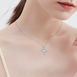 Moonstone Necklace 925 Sterling Silver Moonstone Pendant Chain Rainbow Moonstone Jewellery Gift for Girls Women Children, Sterling Silver, Moonstone