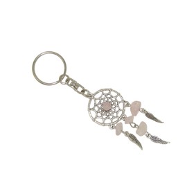 Jeannieparnell N395 - Dream Catcher & Rose Quartz Gemstone Bead Charm Keyring Hanging Protection & Good Luck