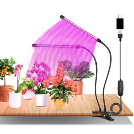 0009 Plant Lamp LED Full Spectrum 2 Heads 60 LEDs Grow Lamp with Timer 3/6/12 Hours, 360° Adjustable Plant Light, Grow Light with USB Adapter, 3 Light Modes and 10 Brightness Levels
