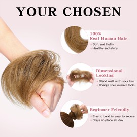 TESS Real Human Hair Bun Elastic Easy Scrunchies Hairpiece Updo Ponytail Extensions Hair Accessories for Women UK #12 Golden Brown