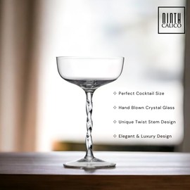 Ninth Calico Crystal Cocktail Coupe Glasses, Set of 4, Elegant Stemware for Parties and Special Occasions