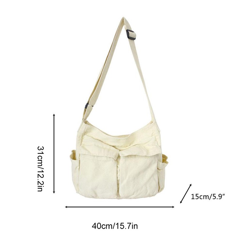 Canvas Messenger Bag Large Capacity Hobo Crossbody Bag with Multiple