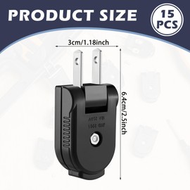 Flutesan 15 Pcs Extension Cord Replacement Plug 2 Prong 250V 10A Rotatable Electric Male Lamp Plugs for Small Appliances Strips DIY Craft Projects (Black)