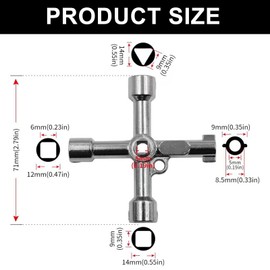 1PC 4-Way Utility Key - Stainless Steel Service Cabinet Key - Multifunction Access Tool for Electric Box, Valve & Elevator - Square, Triangle & Cross Shapes (Silver)