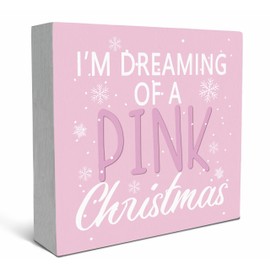 SRADMO Im Dreaming Of A Pink Christmas Wood Box Sign Desk Decor, Pink Christmas Decor Wooden Box Sign Decoration For Home Office, Pink Christmas Decorations, Pink Desk Decor Shelf Table Decor