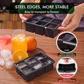 Silicone Ice Cube Tray Mold - Large Square Ice Cube Molds for Freezing - Set of 2 Large Ice Cube Trays - BPA-Free and Easy Release Ice Mold 【3 pack】