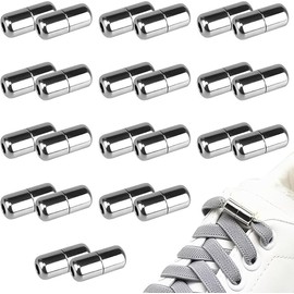 Hengxinc 24 PCS Shoelace Buckle Metal Capsule Connector Adult Lazy Laces Buckle Kinder Thick Shoelace Lock for Sneakers Casual Shoes (Silver)