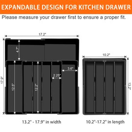 Spaclear Silverware Organizer - Expandable Kitchen Drawer Organizer, Adjustable Silverware Drawer Organizer, Plastic Cutlery Tray for Forks, Knives, Kitchen Drawer Organizers and Storage, Black