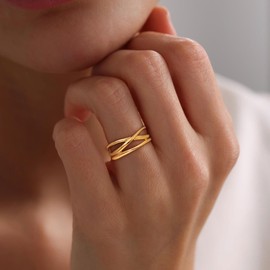 Ewrkbr Rings for Women,Dainty 14k Gold Plated Stackable Rings Cute Trendy Non Tarnish Gold statement Ring Set Simple Jewelry for Women