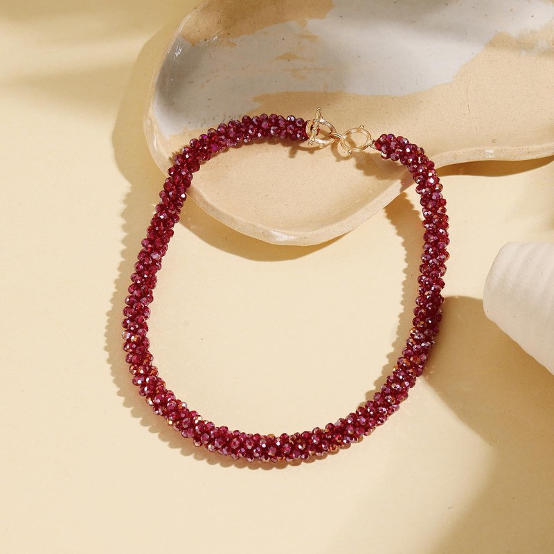 Firstmeet Gorgeous Handmade Glass Beads Strand Necklace Court-style Choker necklace(XL-1296-Red