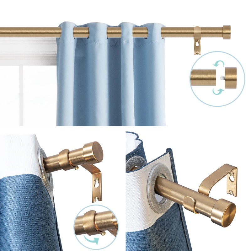 VOIIY 2 Pack Gold Curtain Rods for Windows 28 to