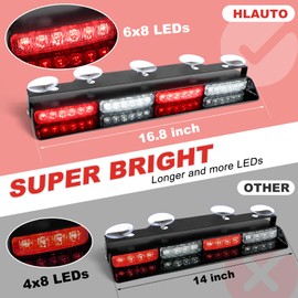 HLauto 604N Emergency Dash Strobe Lights w/Controller: 2x16.8 inch Red White Security Light w/Take Down, 48 LED Safety Flashing Warning Hazard Interior Windshield Light Bar for Trucks Vehicles