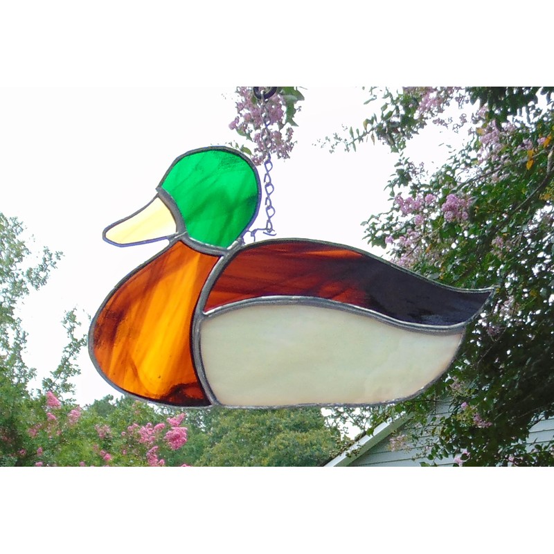 Handmade Mallard Duck Stained Glass Window Decor Ornament