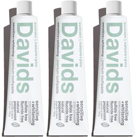 Davids Hydroxi™ Fluoride Free Nano Hydroxyapatite Toothpaste for Remineralizing Enamel & Sensitive Relief, Whitening, Antiplaque, SLS Free, Natural Peppermint, 5.25oz, Made in USA (3 Pack)