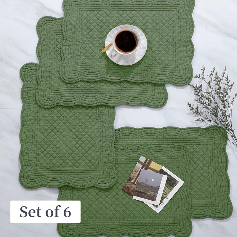MABOZOO 100% Cotton Quilted Placemats Set of 6,Washable Cloth Table