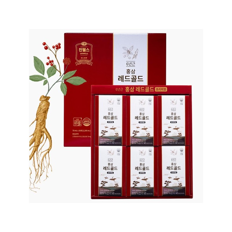 진웰스 홍삼레드골드 프리미엄 70ml x 30포 파우치 국내산 6년근 발효