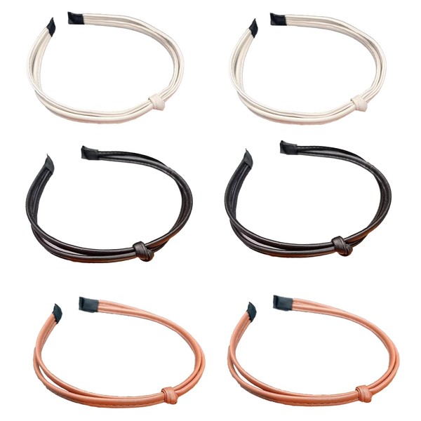 Doromy 6Packs PU Leather Knotted Headbands for Women Cute Leather