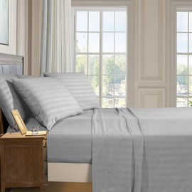 Elegant Comfort Luxury Soft Bed Sheets Dobby Stripe 1500 Premium Hotel Quality Microfiber Softness Wrinkle and Fade Resistant (4-Piece) Bedding Set, Twin XL, Stripe Silver Grey