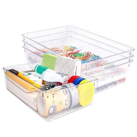 Zuihug 4 PCS Clear Plastic Drawer Organizer, Desk Drawer Divider Organizers and Storage Bins for Makeup, Jewelry, Gadgets for Kitchen, Bedroom, Bathroom, Office (9.0"x6.0"x2.2")