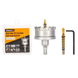 Henvo Hole Saw 2-7/16" (62mm) Heavy Duty Carbide with 2 Pilot Drill Bits - Metal Hole Cutter Cuts Stainless Steel, Iron, Copper, Brass, Plastic