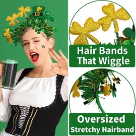 SWEKKE St. Patrick's Day Headbands, Big Bow with Shamrock Headband, Green Saint Patricks Day Irish Headwear Costume Accessories Hat Head Party Favors for Women Men Kids