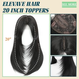 ELEVAVE Hair Toppers for Women with Thinning Hair, 20 Inch Toppers Hairpieces for Women with Middle Part Clip in Bangs 360° 3D Realistic Scalp Daily Use (Black)