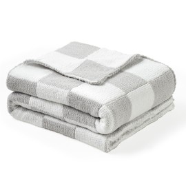 CREVENT Cuddly Soft Warm Chenille Baby Blanket for Girls Boys, Newborn Essentials for Infant, Baby Shower Reception Gift - Checked Grey 75 x 100 cm