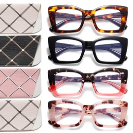 OWTXIS Oprah Style Square Reading Glasses for Women, Blue Light Blocking Oversized Readers with Spring Hinge (Black, Tortoise, Leopard Pink, Pink Tortois, +2.75)