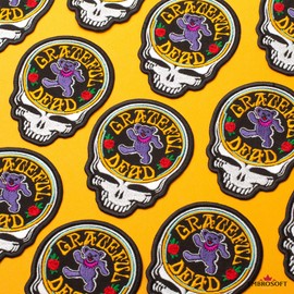 Grateful Skull and Bear Logo Music Rock Band Embroidered Patch Iron On (3" x 3.9")