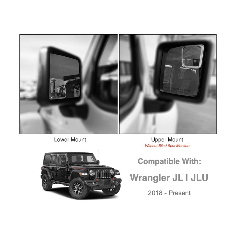 Custom Blind Spot Mirrors- Compatible with 2018-Present Jeep Wrangler |