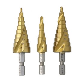 Takagi Earth Man Spiral Step Drill, Set of 3, Hexagonal Shaft, Titanium Coating, High Speed Steel, Drilling, Expanding, Correction, Electric Tool, Impact Driver, Electric Drill