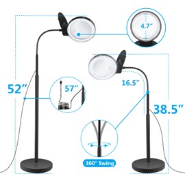 Magnifying Glass with Light and Stand 10X 20X, 36 LED Dimmable Floor Magnifying Lamp, 3-in-1 Adjustable Gooseneck Lighted Magnifier for Reading, Sewing, Crafts, Close Work etc